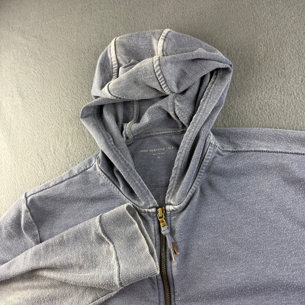 John Varvatos Hoodie Men's XL Blue Sun Washed Faded Full Zip Y2K Distressed